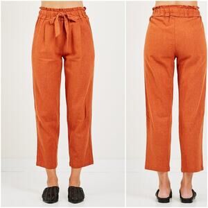 RITA ROW Women's Oregon Linen Pants drawstring waist in camel Sz small